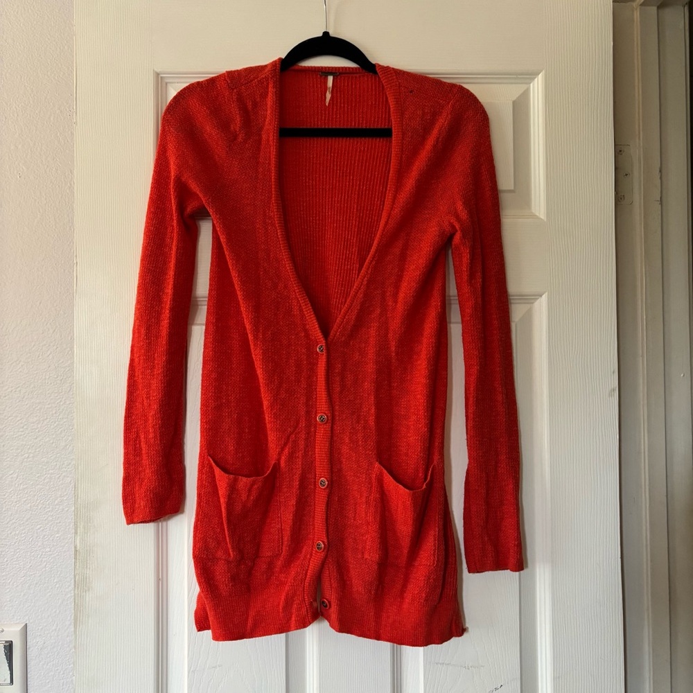 Free People Vibrant Red Cardigan